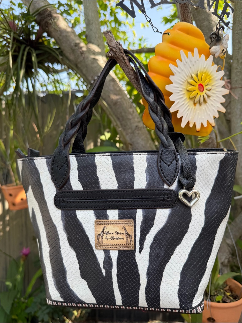 Brighton Africa Stories Zebra Butterfly Tote Bag Black White Embroidered Handbag - Picture 7 of 16